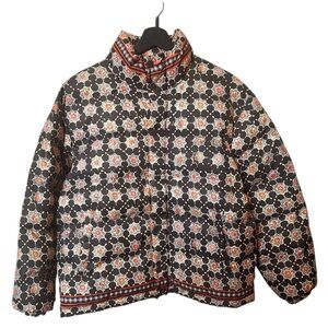 FOUND Floral Puffer Jacket Black Red Print Size Small